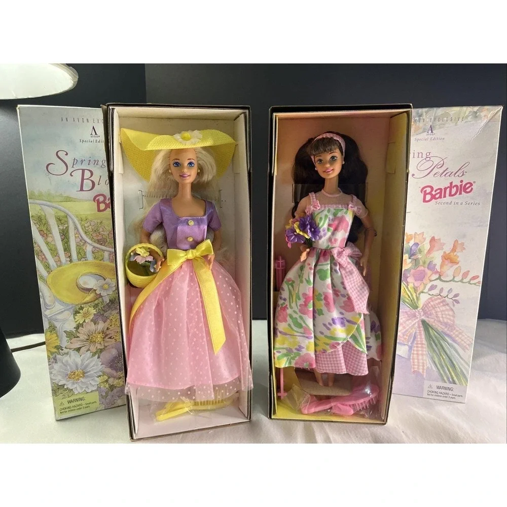 2 Mattel AVON Special Edition Spring Blossom Barbie Dolls First/Second 1990's